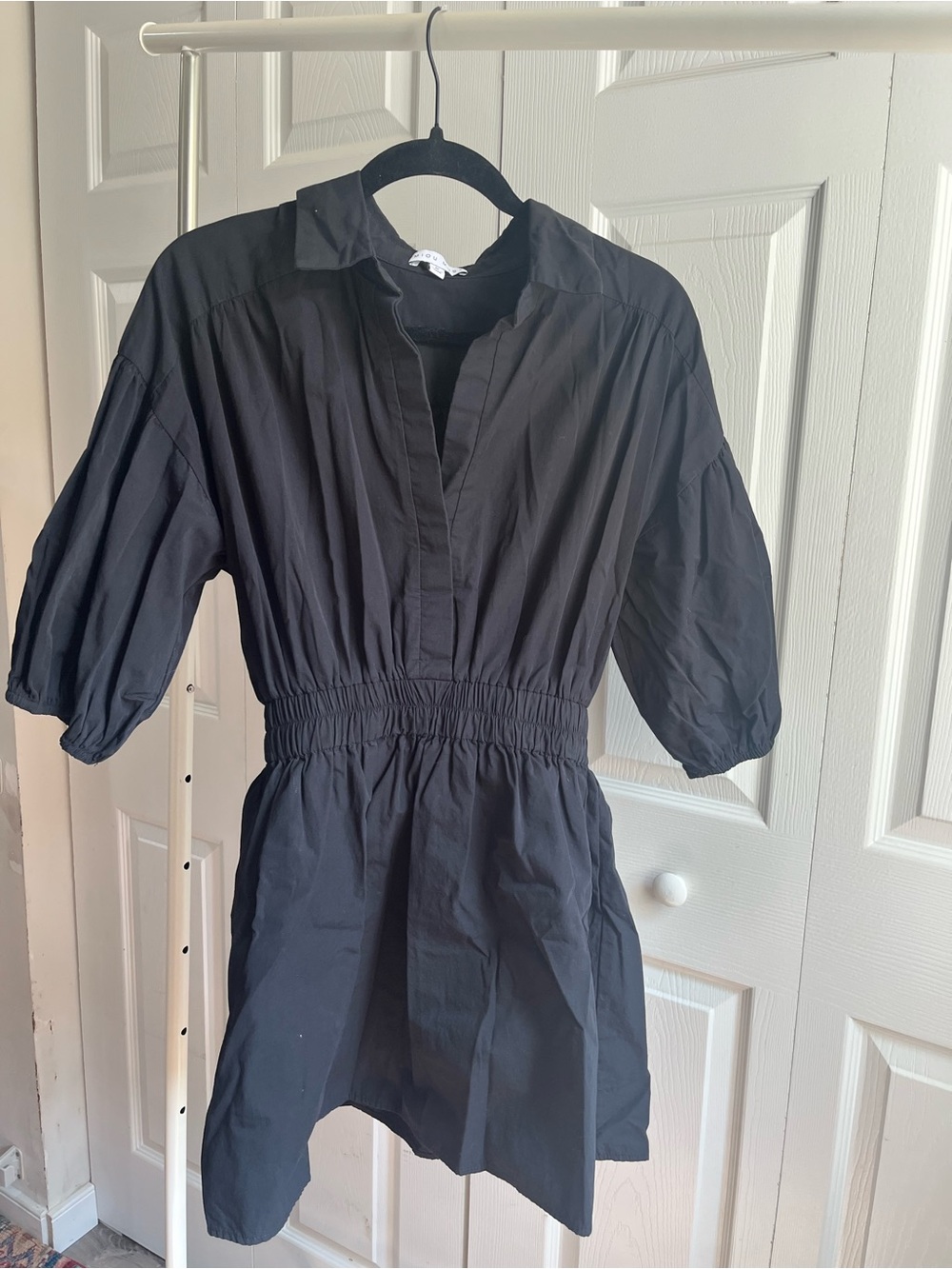 Miou Muse Mint Condition Black Women's Shirred Waist Shirt Dress
